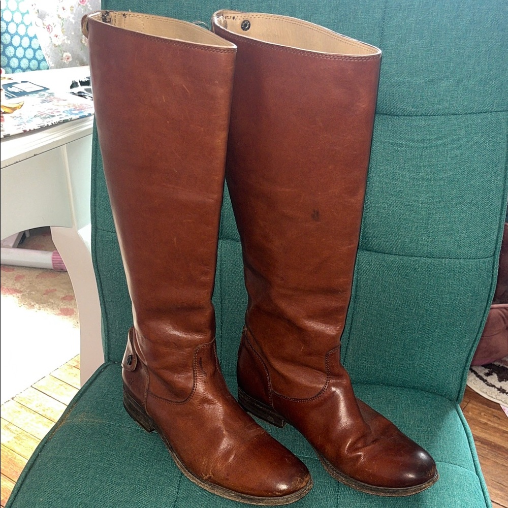 Frye Melissa Button Back Zip Riding Wide Calf